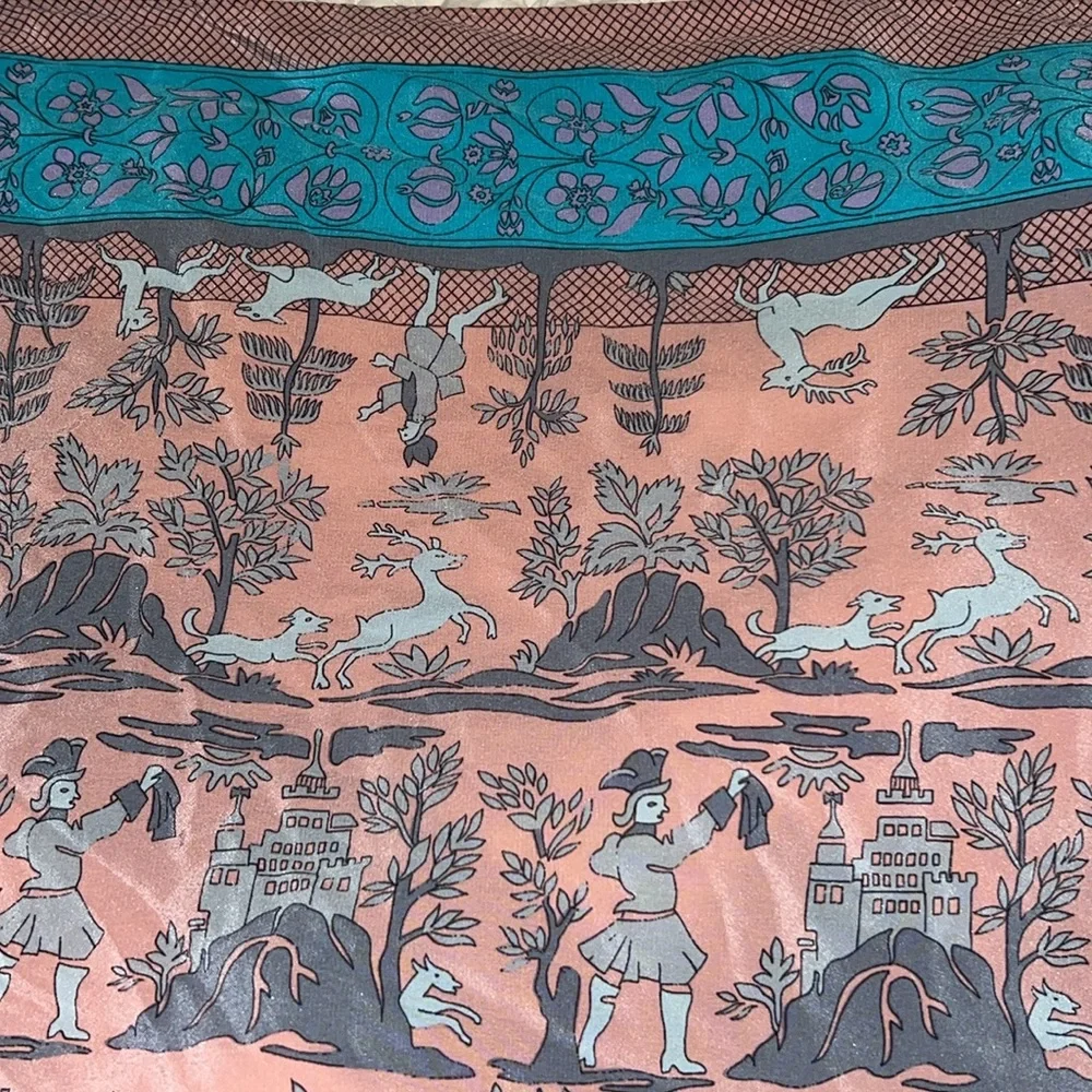 Vintage Chloe Square Silk Scarf  32” pink & turquoise